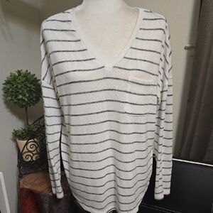 Merona V-Neck Sweater - White and Black Stripes